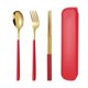 thumbnail image 1 of Granjero Gordo Juego de cubiertos de 4 piezas de acero inoxidable, juego de cubiertos para servir de calidad alimentaria, juego de vajilla, utensilios para comer, dorado y rojo, 1 of 5