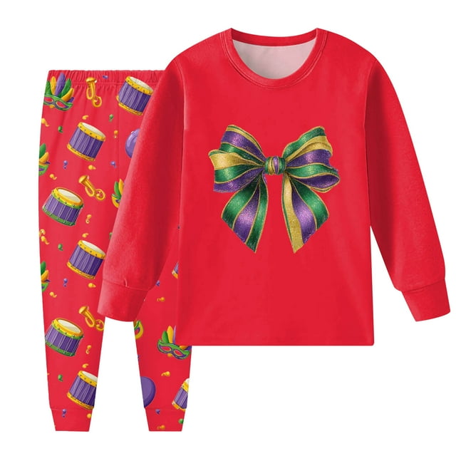 gdxvjhbj Pyjama pour Tout-Petit Fille Ensemble de Pyjamas pour Filles Enfants Pyjama à Manches Longues Pyjamas des Fêtes 2T 3T (Rouge, 2-3 Ans)