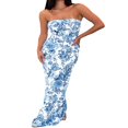 thumbnail image 2 of Femmes Off-Épaule Sans Manches Robe d'Été Élégant Bustier Bodycon Cocktail Partie Robe de Plage Streetwear, 2 of 5