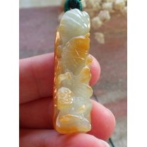 Certified Red Green Burma Natural A Jade jadeite Pendant Fish Lotus Flower Necklace 589578 TN