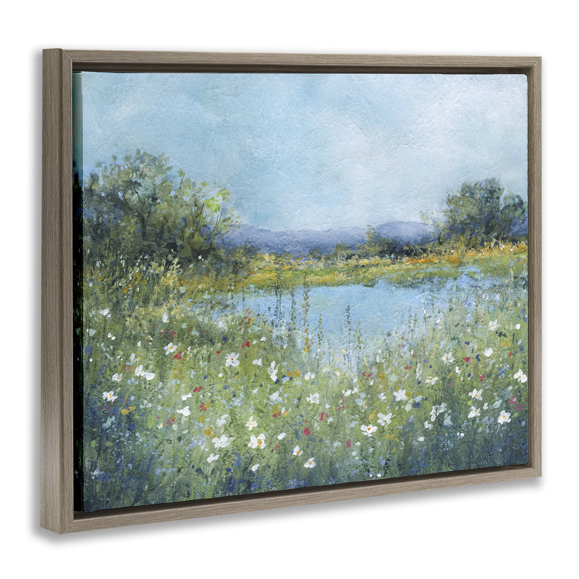 Stupell Industries Impressionist Meadow Surrounding Pond Brown Framed Floater Canvas Wall Art, design by Carol Robinson