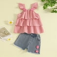 thumbnail image 6 of kaprioy Toddler Girl Clothes Toddler Baby Girl Summer Outfit 9 12 18 24 Months 2T 3T 4T Layered Tank Top Denim Shorts Set 2 Pcs Clothes Set, 6 of 7