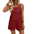 thumbnail image 4 of Rompers for Women Sleeveless Solid Color Jumpsuits for Women Button Down Cotton Summer Shorts Vacation Outfits Red, 4 of 6