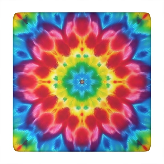 Colorful Tie Dye Mandala Pattern Square Fitted Tablecloth with Elastic Edge,Square Table Cover,Washable Elastic Table Cover for Home Kitchen Party Decor 34"x34"