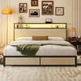 thumbnail image 2 of Fluest King Bed Frame with 2-Tier Storage Headboard, USB Port and LED Light, 4 Storage Drawers, Beige, 2 of 7