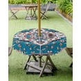 thumbnail image 4 of Outdoor Tablecloth with Umbrella Hole and Zipper Turquoise Brown Boho Round Tablecloths 60 Inch Waterproof Outside Table Cloths Vintage Bohemian Patio Table Cloth Cover for Outdoor Tables Garden, 4 of 6