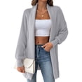 thumbnail image 2 of Women Fall Winter Long Sleeve Cardigan Open Front Solid Color Block Fashion Loose Knit Sweater Light Gray One Size, 2 of 9