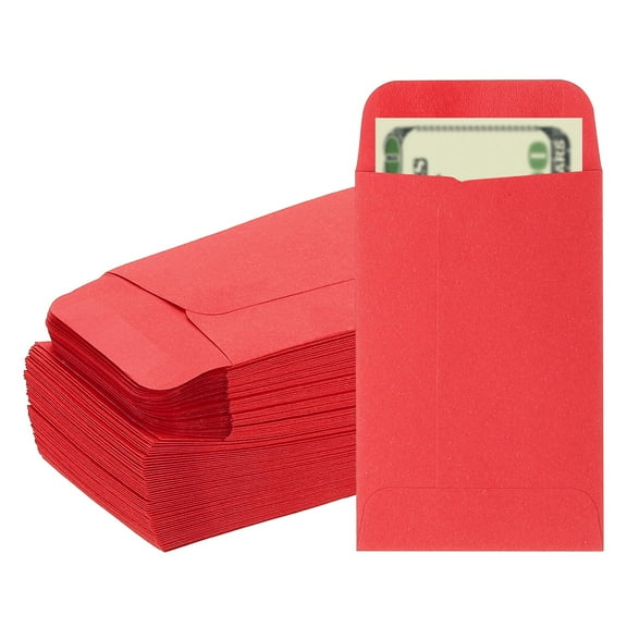 Uxcell Money Envelope, 100 Pcs 3.5" x 2.2" Cash Holder for Checks Coins, Red