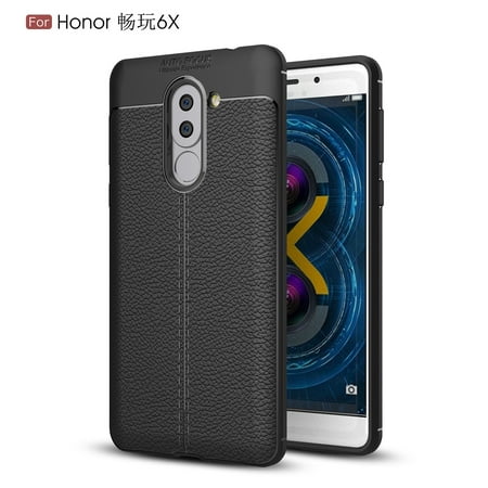HONOR 6X CASE, KAESAR Premium TPU [Leather Texture Design] Slim Fit Flexible Lightweight Shock Absorbent Drop Protection Durable Protective Case Cover for for Huawei Honor 6 X - Black