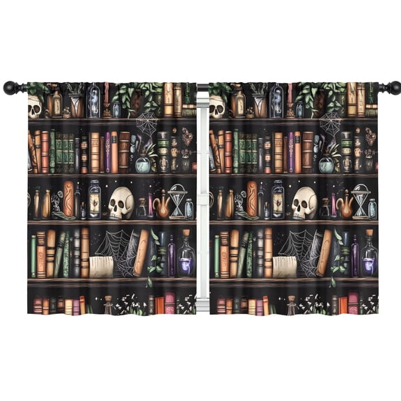 Blackout Kids Curtains,Black Halloween Skull Book Pattern Childrens Insulated Curtains Set Of 2,Bedroom Essentials,Toddler Room Decor 42"x54"