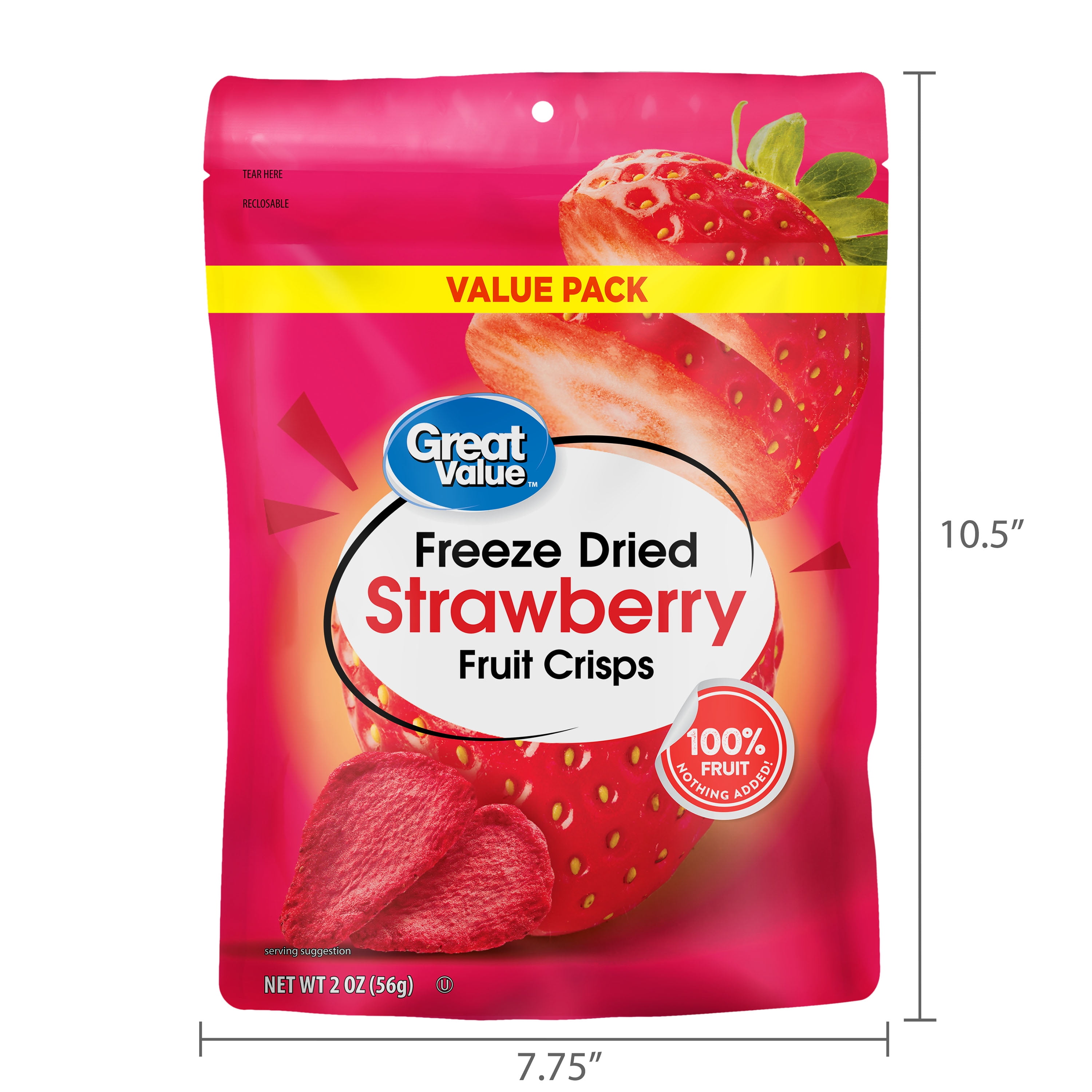 Great Value Freeze Dried Strawberry Fruit Crisps, 2 oz