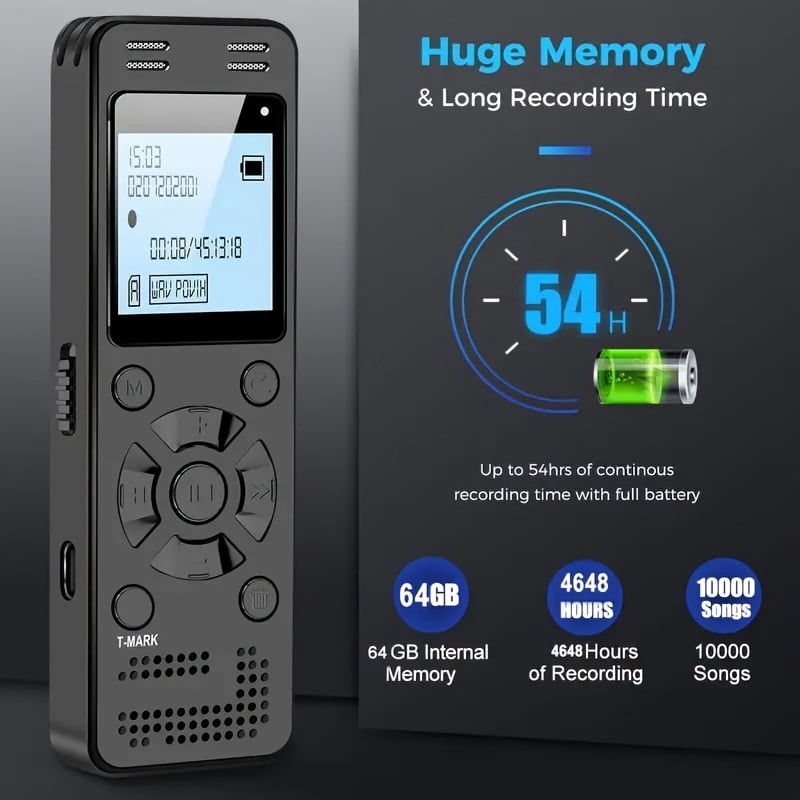 64GB Digital Voice Recorder for Lectures Meetings - 4648 Hours Voice Activated Recording Device Audio Recorder with Playback, Password