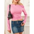 thumbnail image 5 of Women Solid Color Crop Tops Oblique Shoulder Long Sleeve T-Shirts, 5 of 9
