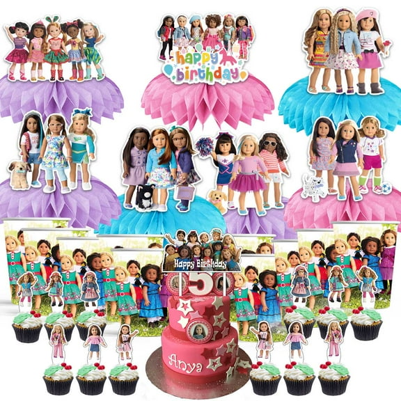 American Girl Doll Party Supplies Decor Cups Fans Decorations Honeycomb Centerpieces Cake Toppers