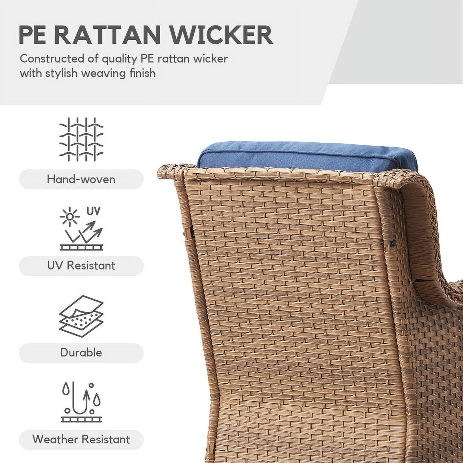 PARKWELL 3-Piece Outdoor Swivel Gliders with Side Table,Rattan Wicker Bistro Furniture Set,Yellow Wicker and Blue Cushion