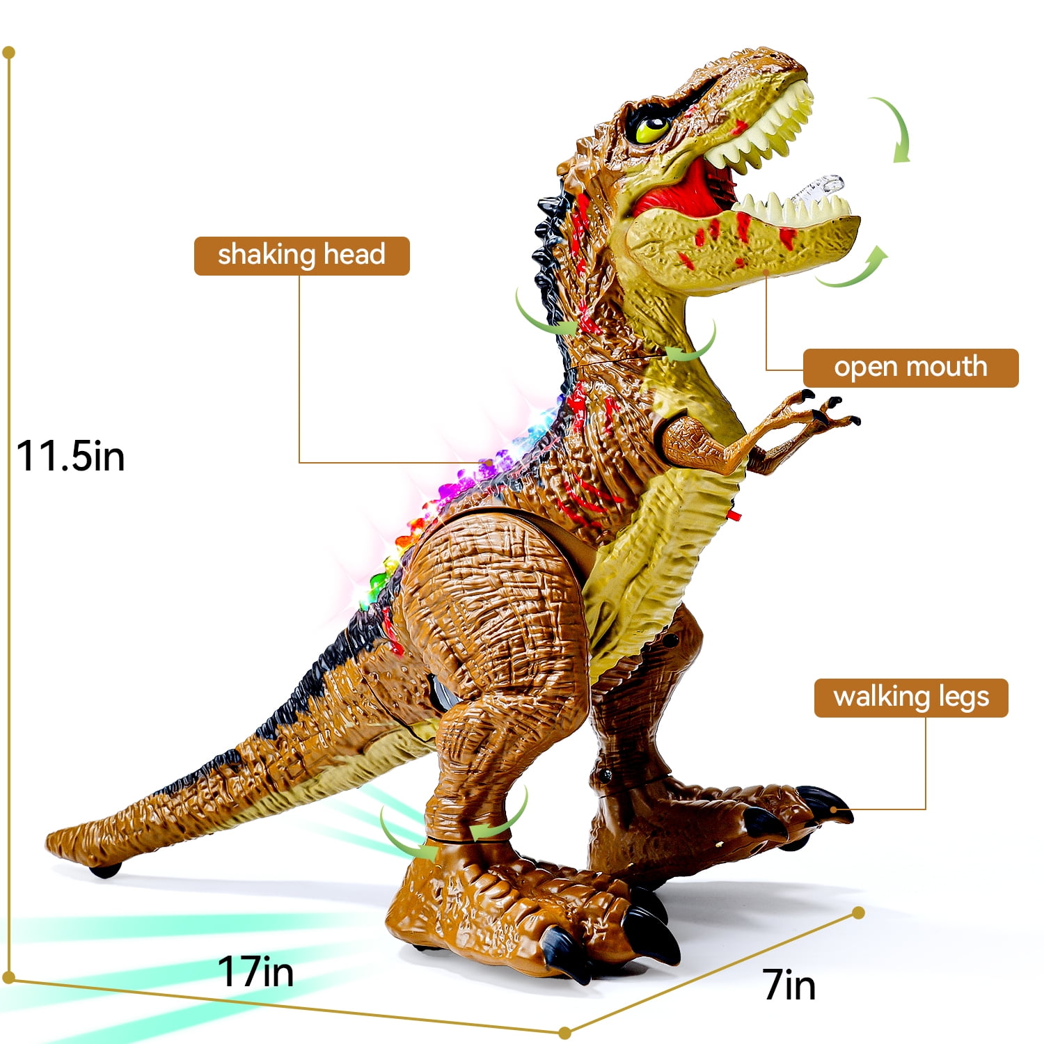 JoyStone Remote Control Dinosaur Toys for Kids, Electric Walking RC T-Rex, Realistic Tyrannosaurus Dino Robot with Roaring and LED Light for Boys and Girls Age 3+, Brown