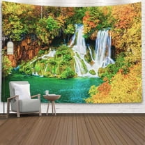 Gojian Forest Tapestry Wall Hanging - Green Misty Pine Tree Nature Wall Art, Tapestries BoHo Decor for Living Room & Bedroom Spaces