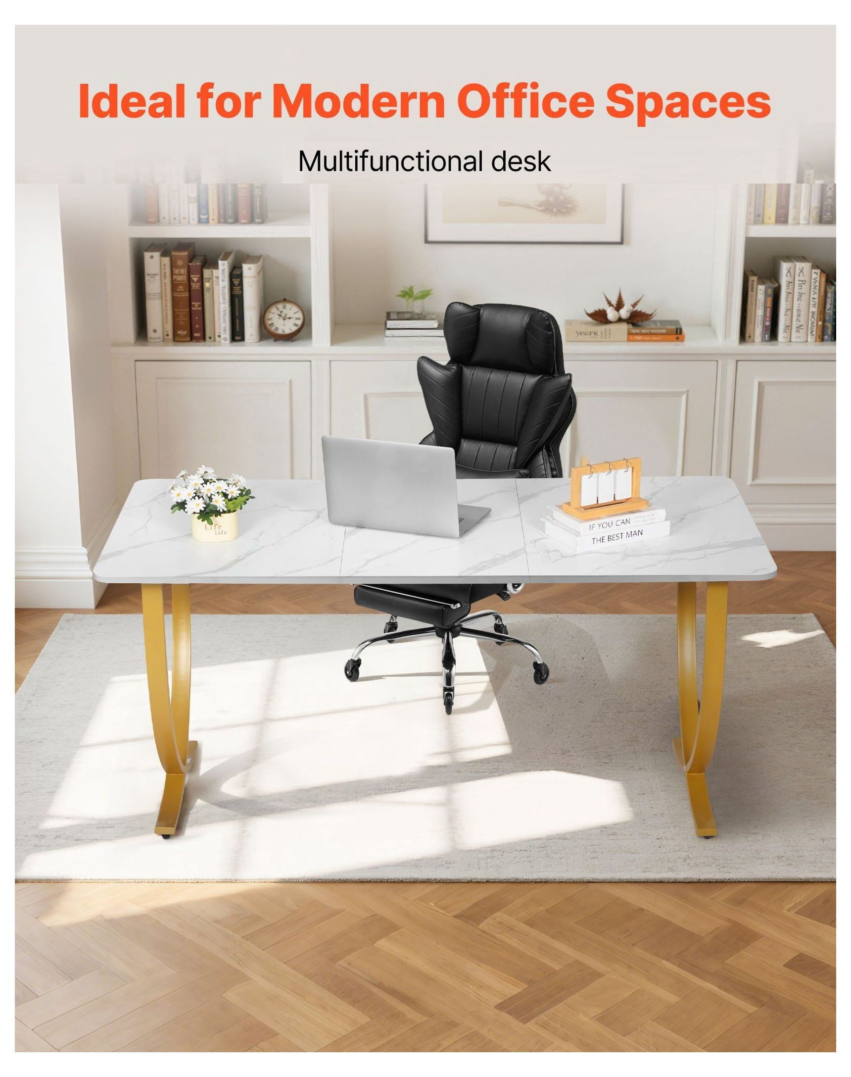 Executive Desk 63" W x 31.5" D, Large Office Computer Table