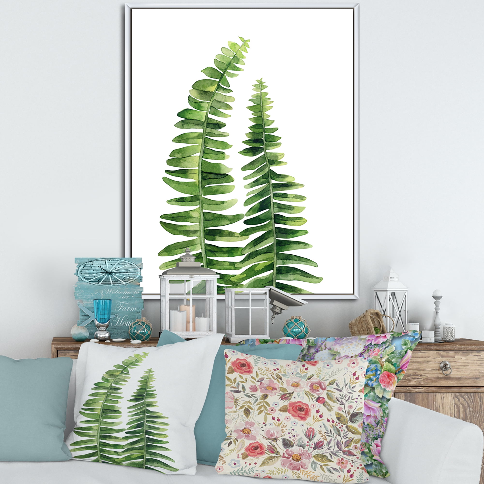 Designart 'Fern Plant Leaves Detail IV' Farmhouse Framed Canvas Wall Art Print