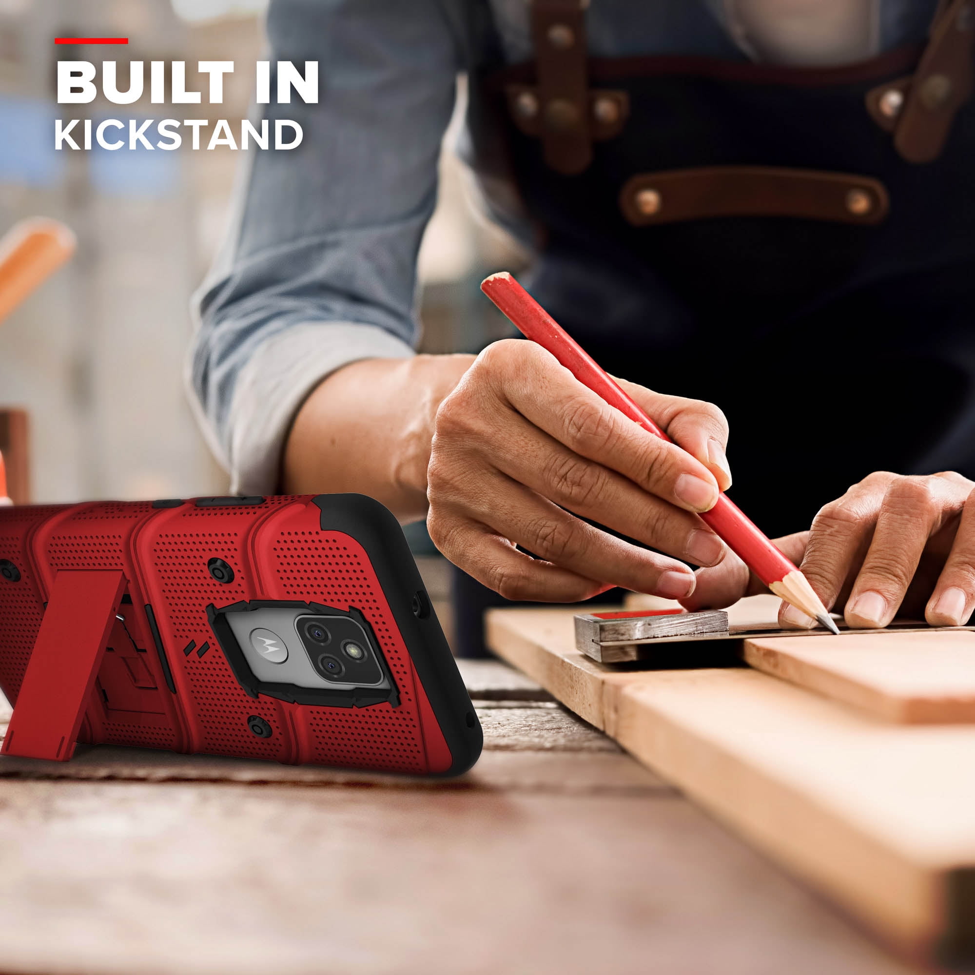ZIZO BOLT Series for Moto G Play (2021) Case with Screen Protector Kickstand Holster Lanyard - Red & Black