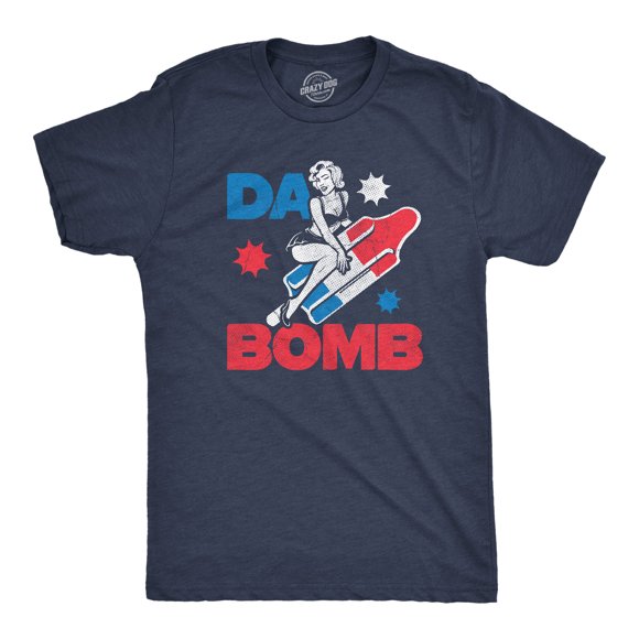 Mens Da Bomb T Shirt Funny Retro Fourth Of July Popsicle Tee for Guys (Heather Navy - BOMB) - 3XL