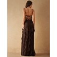 thumbnail image 2 of Brown Sweetheart Neck Ruffle Maxi Dress With High Slit For Evening Party, 2 of 30