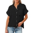 thumbnail image 5 of WTXUE Button-Up Shirts Short Sleeve, Notch Neck Shirts for Women Solid Linen Loose Button Shirt Cotton Solid, Linen Shirts, Workwear for Women Black XXL, 5 of 7