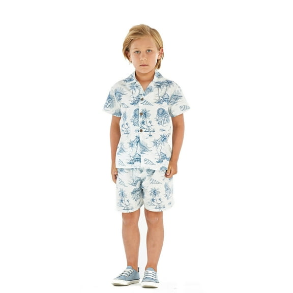 Hawaii Hangover Boy Aloha Luau Shirt Cabana Set in Vintage Tropical Toile