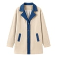 thumbnail image 5 of Sevevn Women's Color Block Denim Trim Corduroy Jacket Lapel Collar Button Down Long Sleeve Mid Length Casual Patchwork Outerwear Coat with Pockets Beige L, 5 of 9