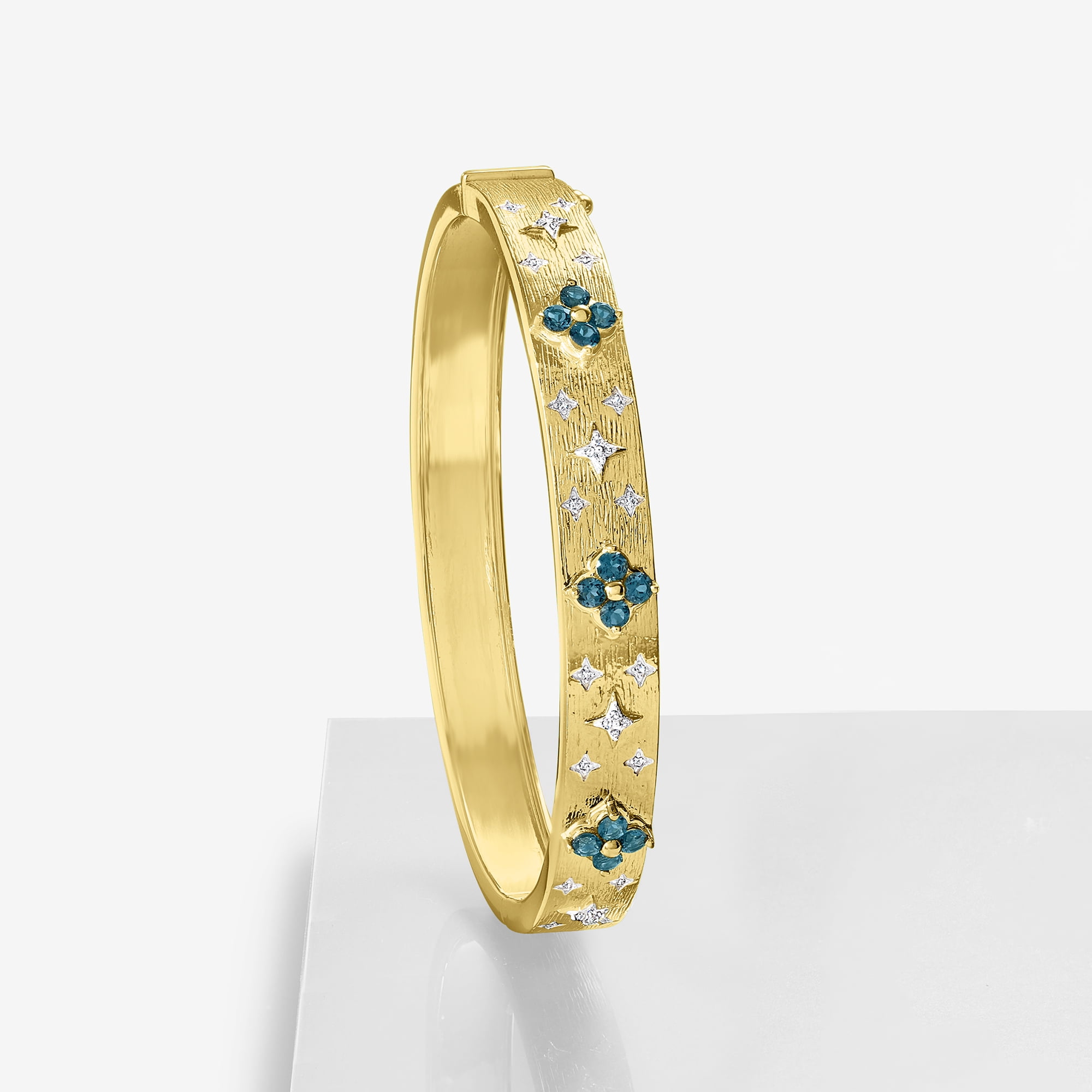 Ross-Simons 0.80 ct. t.w. London Blue Topaz Floral Bangle Bracelet