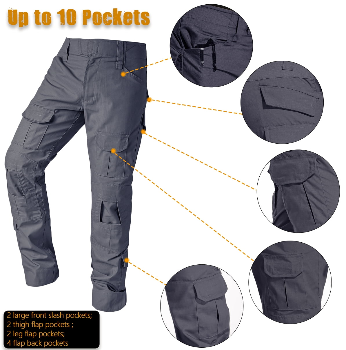 TRGPSG Men's Tear-Resistant Hiking Outdoors Work Pants with 10 Pockets Waterproof Cargo Hiking Hunting Pants,Gary 38