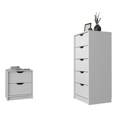 Miekor Furniture Raymer 2 Piece Bedroom Set, Nightstand   Dresser, White W4US0189