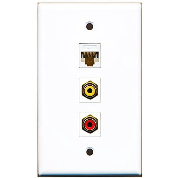 RiteAV - 1 Port RCA Red and 1 Port RCA Yellow and 1 Port Cat6 Ethernet White Wall Plate