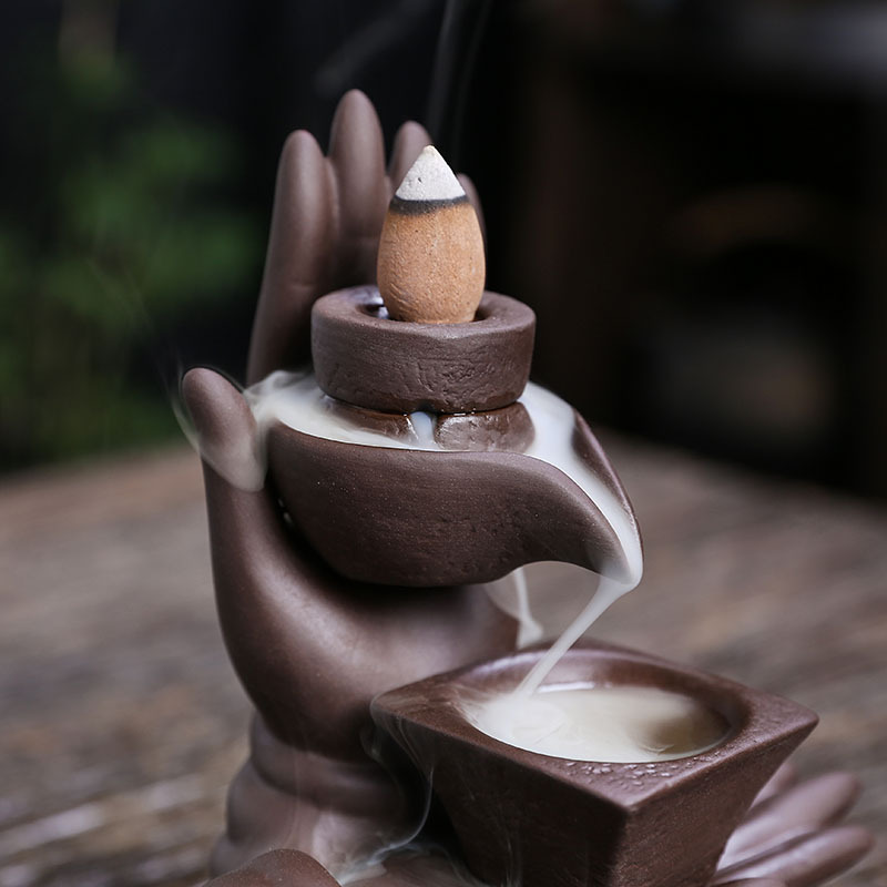 Buddha Hand Series Incense Burner Waterfall Backflow Smoke Creative Magic Heart Stone Grinding Incense Holder Agarwood Reflow Fragrance Burner