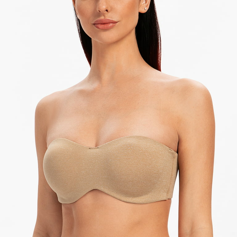 MELENECA Women's Strapless Bras for Large Bust Minimizer Unlined with  Underwire Clear Strap Beige Heather 30D