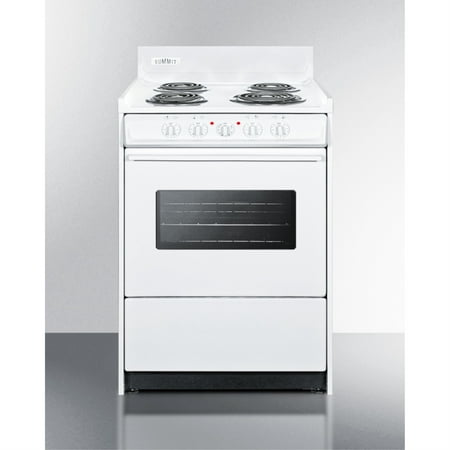 24  wide slide-in style electric coil top range in white with oven window
