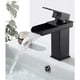 thumbnail image 4 of Grifo de baño de acero inoxidable sostenible con luz LED sensible a la temperatura y acabado negro mate, grifo de cascada de una sola manija para montaje en cubierta para baños elegantes, 4 of 5