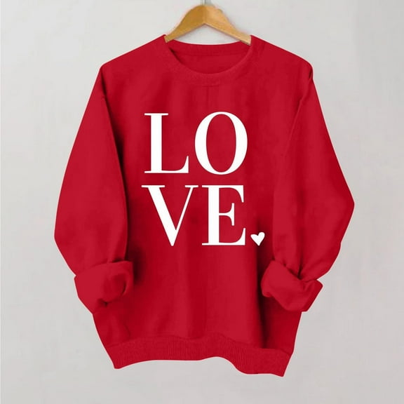 knqrhpse Valentines Shirts,Graphic Sweatshirts,Heart Sweater,Valentine's Day Sweater Ladies Cute Love Print T Shirt Loose Fit Long Sleeve Crew Neck Pullover Sweatshirt Top,Hoodies for Women,Hot Pink,L