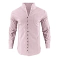 thumbnail image 4 of HBGVBA Casual Long Sleeve Shirt for Men,Solid Color Linen Stand Collar Shirt Button Detail and Convenient Side Functional Pockets, 4 of 5