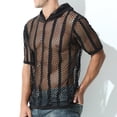 thumbnail image 5 of Hfyihgf Men's Fishnet See-Through Tops Short Sleeve Muscle Workout T Shirt Mesh Transparent Tees Top with Hood(Black,S), 5 of 8