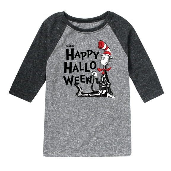 Dr. Seuss - Happy Halloween Skeleton Cat - Toddler And Youth Raglan Graphic T-Shirt