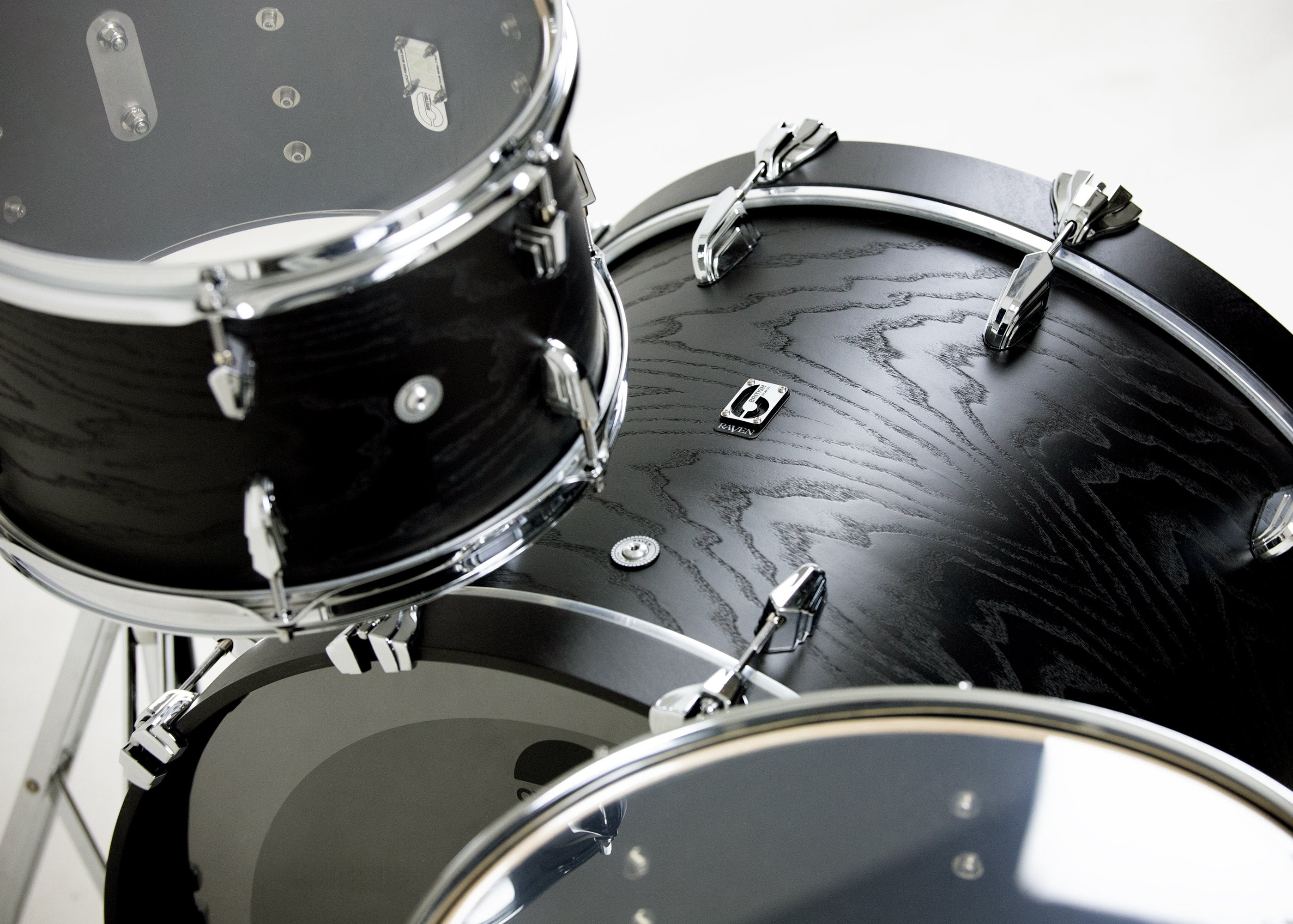 British Drum Co Raven Club Drum Shell Kit 12", 16", 22" - Black Ash Birch