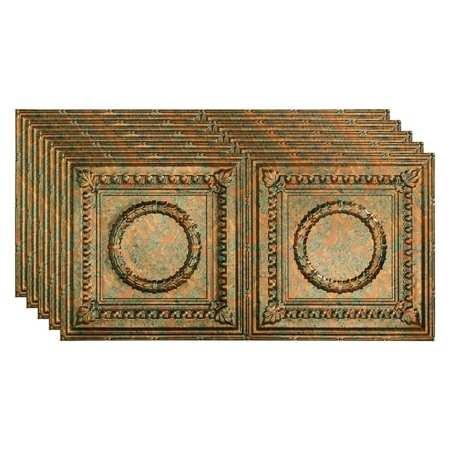 FASÄDE Rosette Decorative Vinyl 2ft x 4ft Glue Up Ceiling Panel in Copper Fantasy(5 Pack)