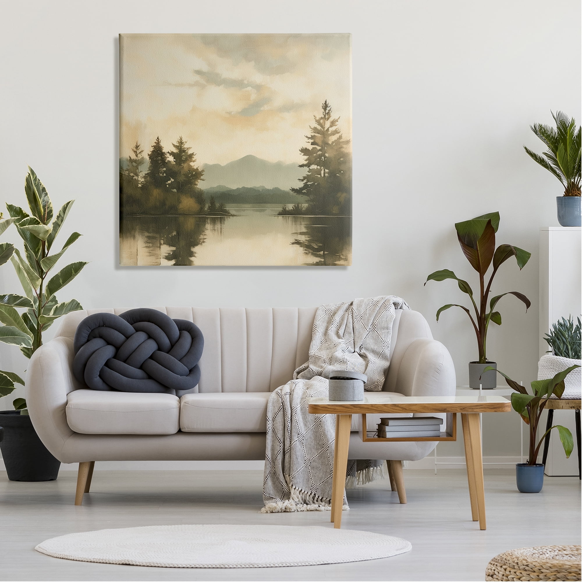 Stupell Industries Soft Beige Mountain Scenery Landscape Painting Gallery Wrapped Canvas Art Print Wall Art, 36 x 36