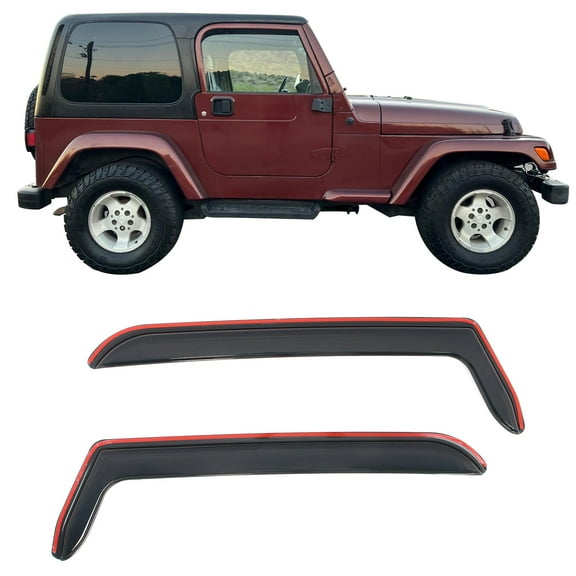 Ikon Motorsports In-Channel Window Visors Fits 1997-2006 Jeep Wrangler, Slim Style Side Door Rain Vent Guard Deflectors, Acrylic Smoke 2PCS