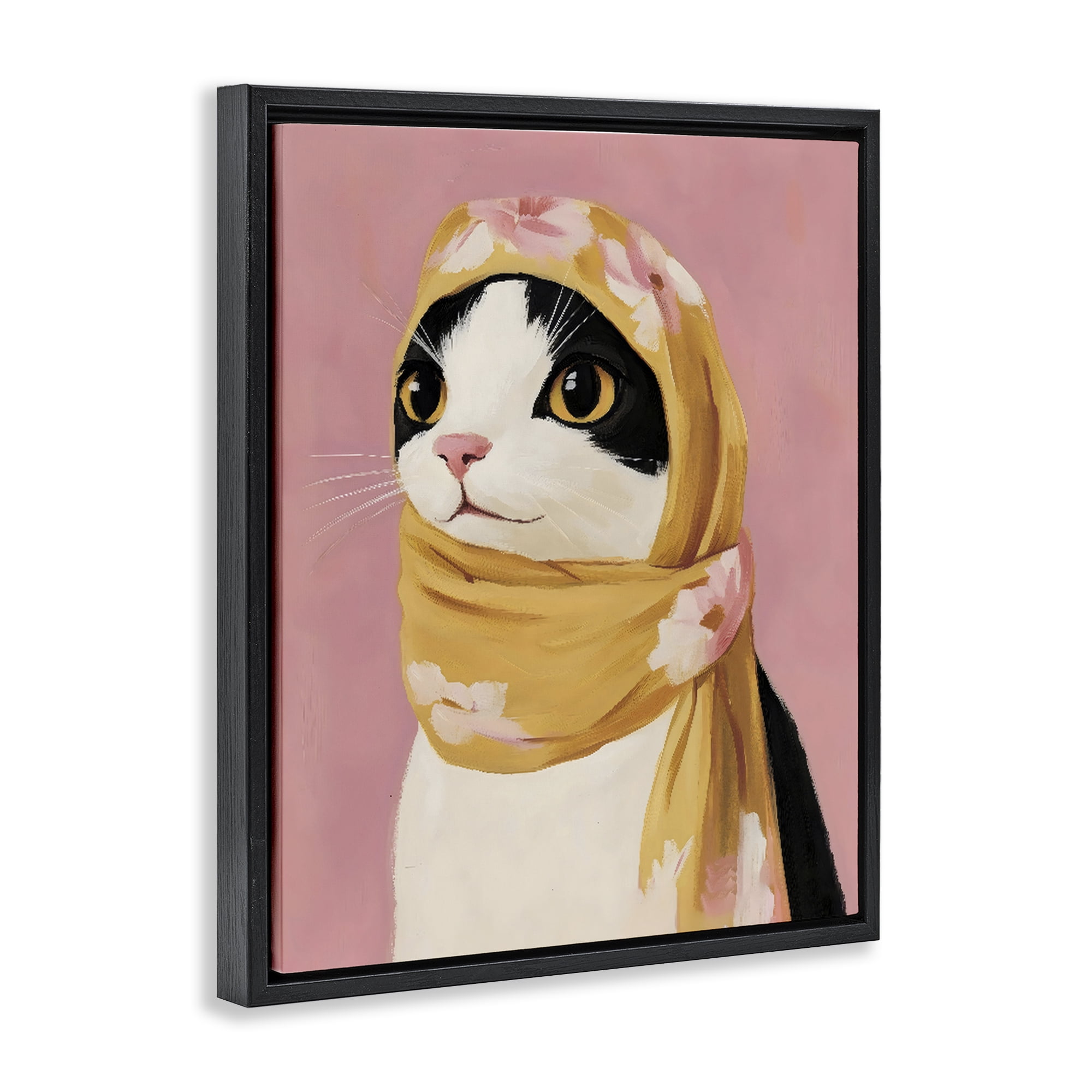 Stupell Industries Cat Babushka in Yellow Scarf Black Framed Floater Canvas Wall Art, design by The Prints Vibe
