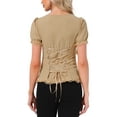thumbnail image 3 of INSPIRE CHIC Mother's Day Victorian Shirt for Women's Sweetheart Neck Puff Sleeve Halloween Lace Up Gothic Blouse L Khaki, 3 of 7