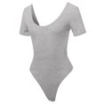 thumbnail image 2 of A2Y Women's Double Scoop Neck Short Sleeve Ribbed Button Closure Bodysuit Heather Grey M, 2 of 6