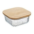 thumbnail image 2 of Fiambrera de vidrio con tapa de madera - Recipiente cuadrado para alimentos de 14,9 x 14,9 x 6,4 cm, apto para microondas y congelador, caja bento sellada para picnic y preparación de, 2 of 6