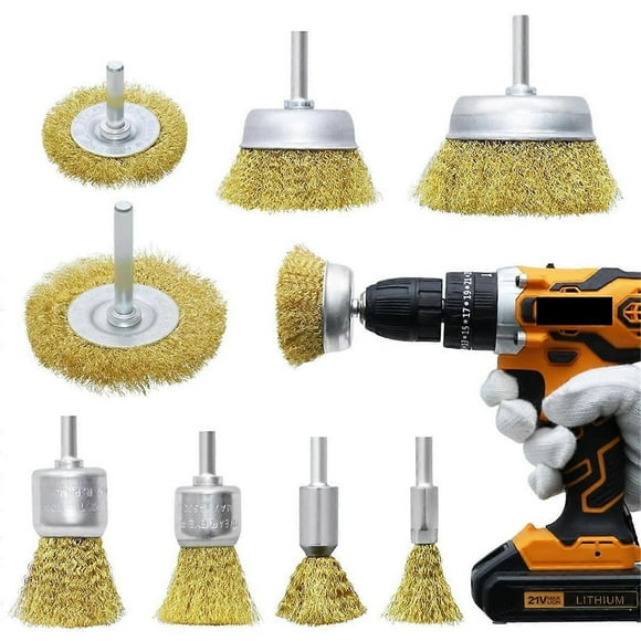 Brass Wheel Cup Brush Set 8 Piece,Coarse Crimped Carbon Brass Wire Brush Set for Cleaning Rust,Corrosion,Paint